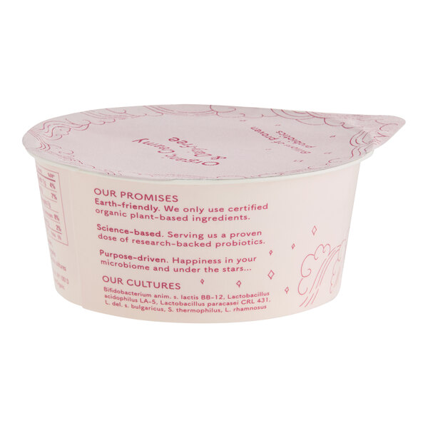 A small container of Cocojune Dairy-Free Strawberry Rhubarb Coconut Cultured Yogurt Alternative.