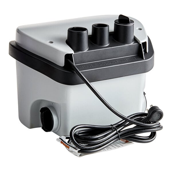 A compact automatic drain pump with a float switch and attached power cord.