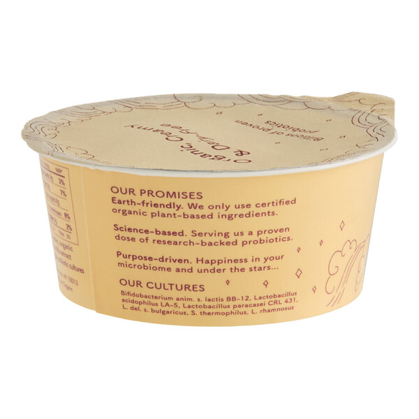 A small container of Cocojune Dairy-Free Vanilla Chamomile Coconut Cultured Yogurt Alternative.