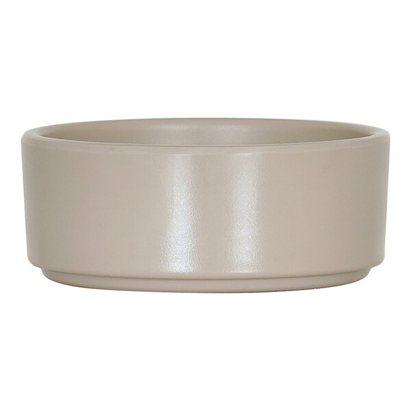 A taupe Cal-Mil ramekin on a white background.