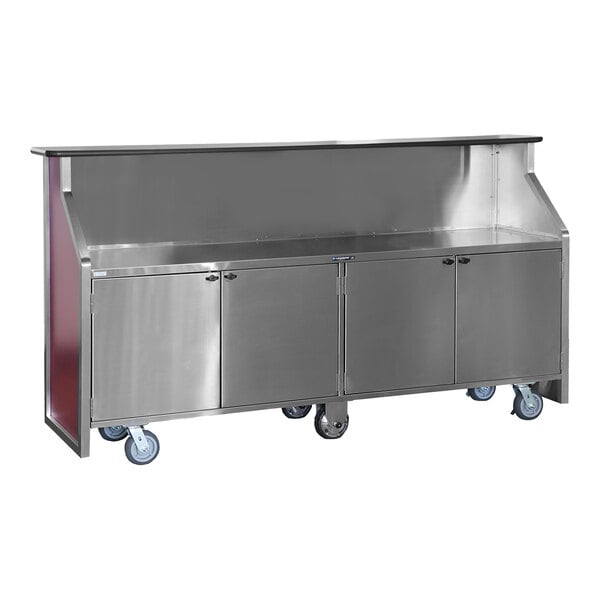Lakeside 173672RM 95' Red Maple Laminate / Stainless Steel Electric Portable Back Bar with 2 Locking Storage Compartments