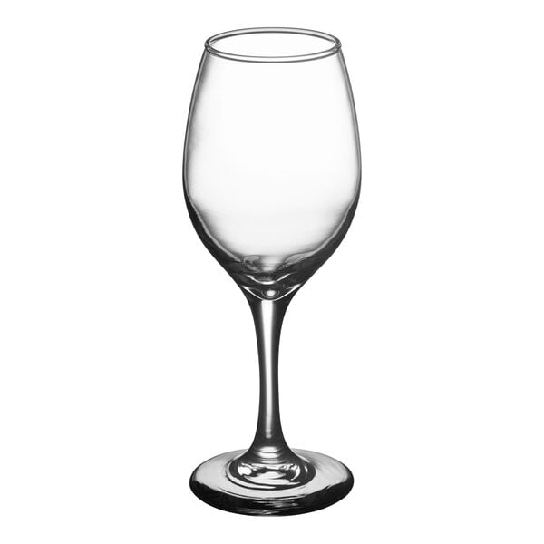 A clear 10.5 oz. all-purpose wine glass with a stem and round base.