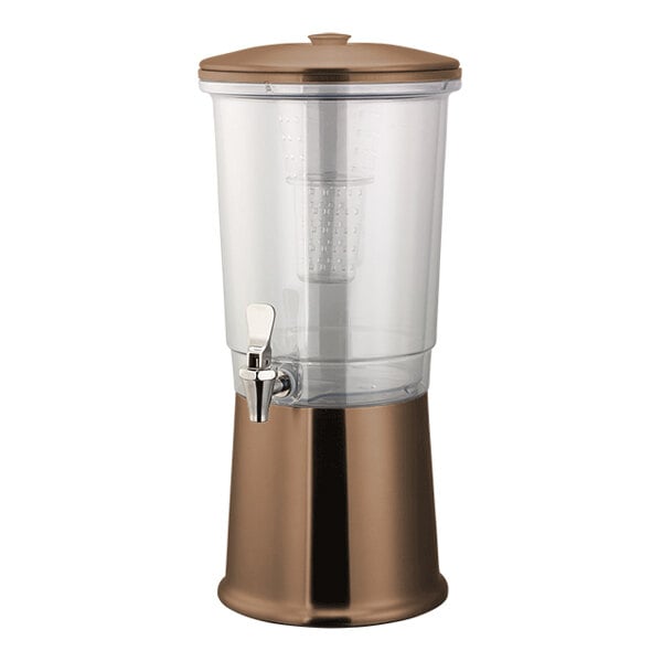 Service Ideas Elite 3 Gallon Round Metallic Rose Gold Stainless Steel and Tritan™ Plastic Double-Wall Cold Beverage Dispenser with Infuser Tube CBDDW3GSSRG
