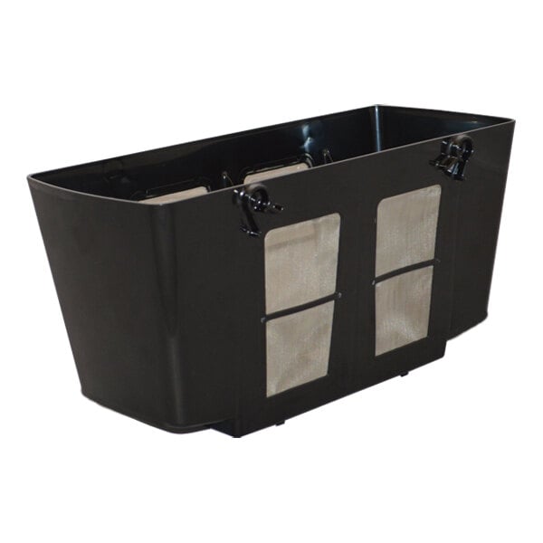 A black cold brew basket with mesh panels designed for use with a 3-gallon cold brew system.