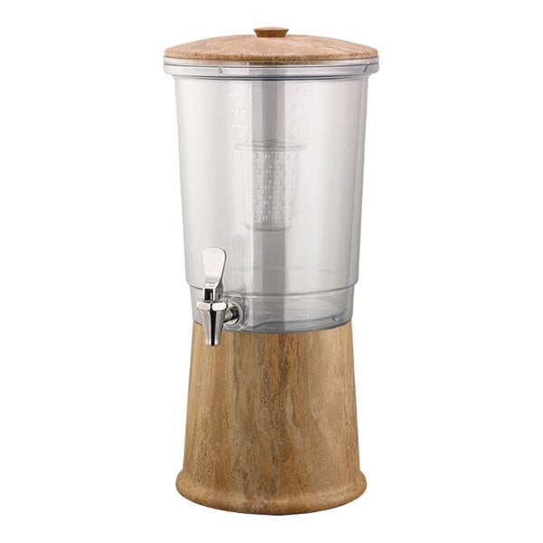 Service Ideas Elite 3 Gallon Round Natural Travertine Marble Stainless Steel and Tritan™ Plastic Double-Wall Cold Beverage Dispenser with Infuser Tube CBDDW3GSSMB