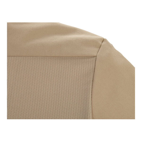 A close-up view of the shoulder and upper back area of a khaki short sleeve women's work shirt in size 2XL.