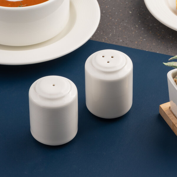 Ariane Orba 2 3/16" White Embossed Porcelain Salt Shaker - 12/Case