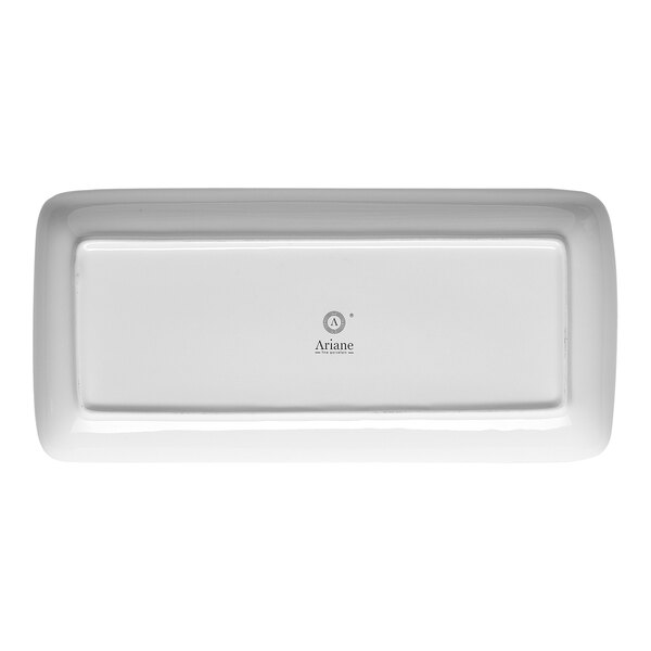 A rectangular white porcelain plate with a coupe design.