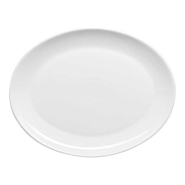 An oval warm white porcelain coupe plate.