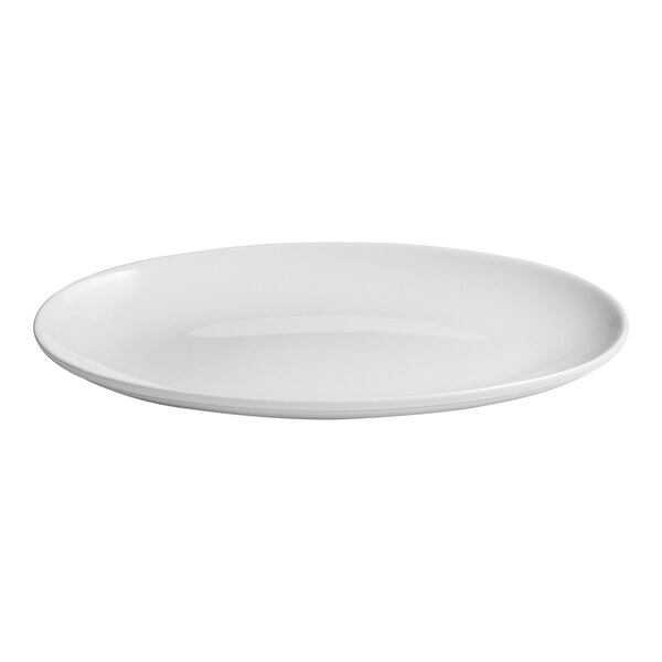 A warm white oval porcelain coupe plate.