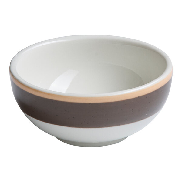 A round porcelain bowl with a two-tone design in mokka and white.