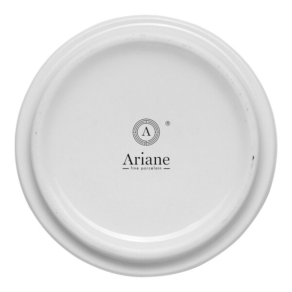 A white embossed porcelain butter ramekin with the Ariane logo on the bottom.