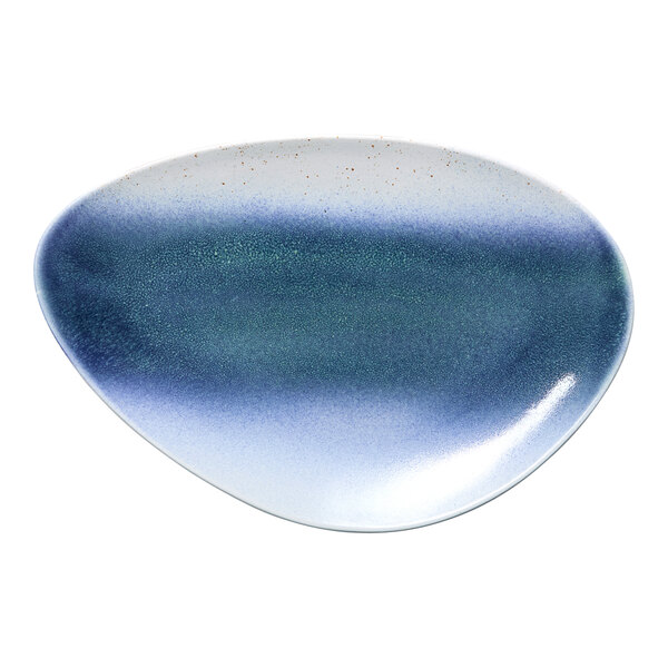 A blue and white ombre triangular porcelain coupe plate.