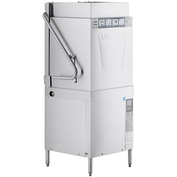 A commercial high temperature door-style tall base electric dishwasher with a booster heater.