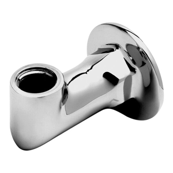 A silver pipe fitting with a hole.