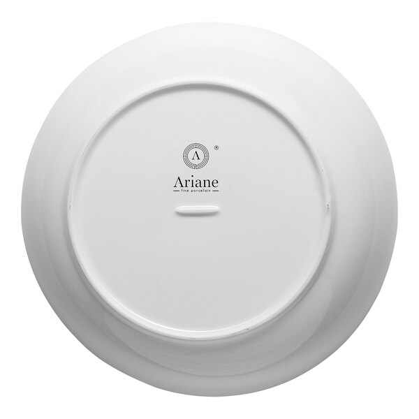 A white round slanted porcelain coupe bowl with the Ariane logo on the bottom.