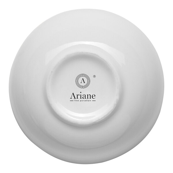 A white embossed porcelain bowl with the Ariane logo on the bottom.