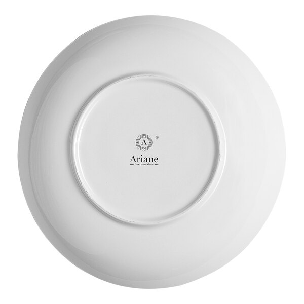 A white porcelain coupe bowl shown from the bottom with the Ariane brand logo and text visible at the center.