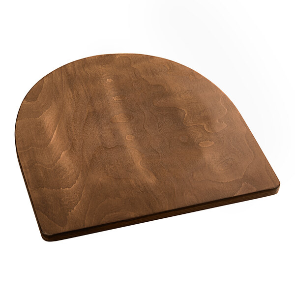 A curved, brown wooden seat designed for use with metal frame seating.