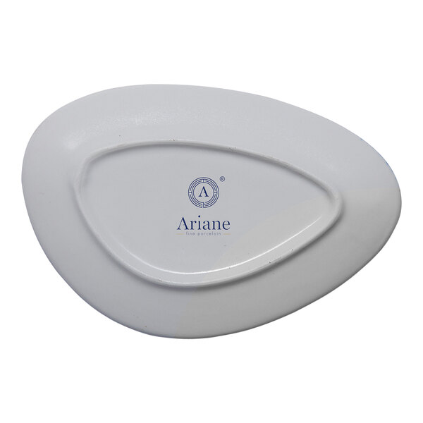 A white triangular porcelain coupe plate with the Ariane logo on the bottom.