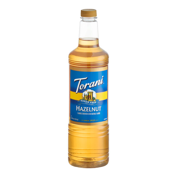 Torani Sugar-Free Hazelnut Flavoring Syrup Plastic Bottle 1 Liter - 6/Case