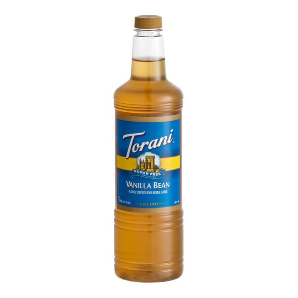 Torani Sugar-Free Vanilla Bean Flavoring Syrup Plastic Bottle 1 Liter - 6/Case