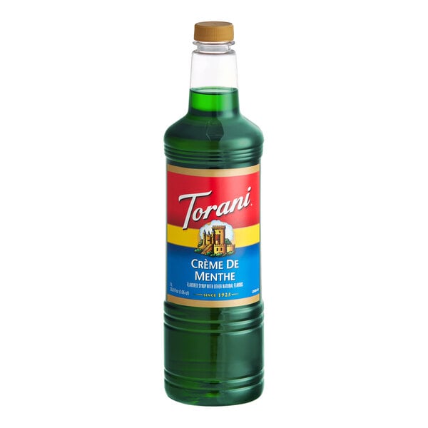 Torani Creme de Menthe Flavoring Syrup Plastic Bottle 1 Liter - 6/Case