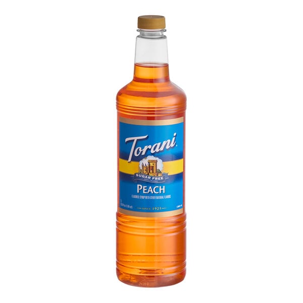 Torani Sugar-Free Peach Flavoring / Fruit Syrup Plastic Bottle 1 Liter