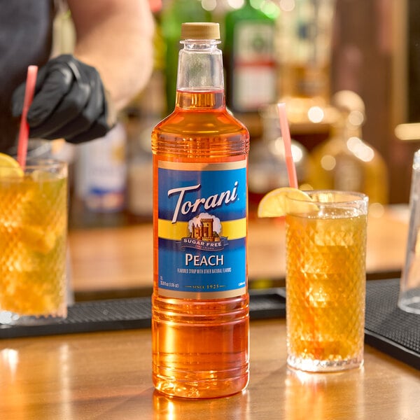 Torani Sugar-Free Peach Flavoring / Fruit Syrup Plastic Bottle 1 Liter