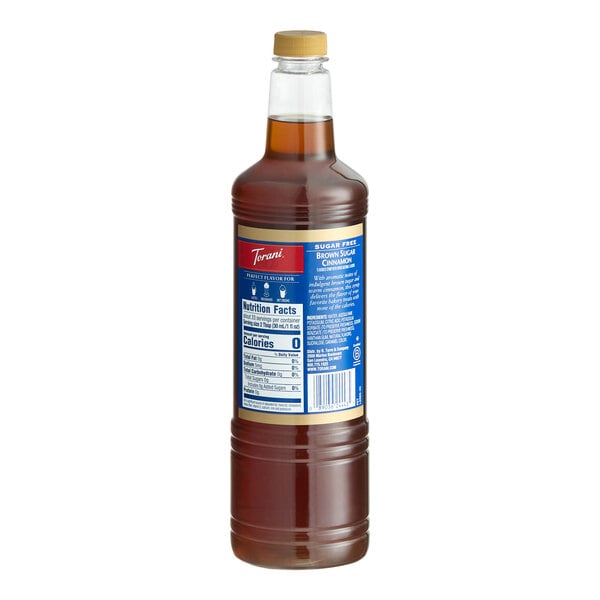 Torani Sugar-Free Brown Sugar Cinnamon Flavoring Syrup Plastic Bottle 1 Liter - 6/Case