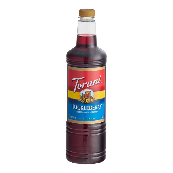 Torani Huckleberry Flavoring / Fruit Syrup Plastic Bottle 1 Liter - 6/Case