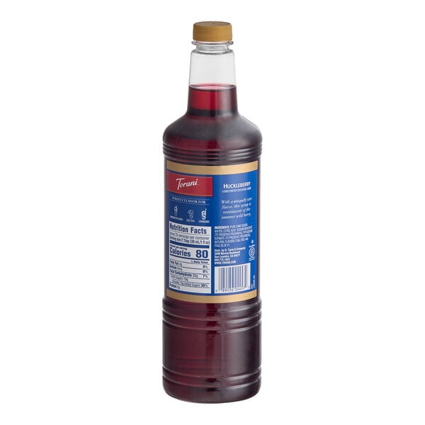 Torani Huckleberry Flavoring / Fruit Syrup Plastic Bottle 1 Liter - 6/Case