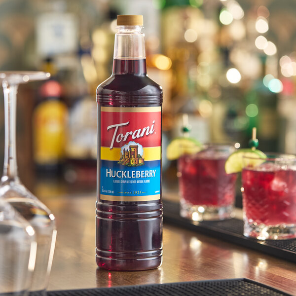 Torani Huckleberry Flavoring / Fruit Syrup Plastic Bottle 1 Liter - 6/Case