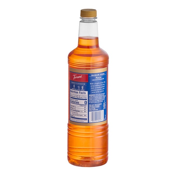 Torani Sugar-Free Peach Flavoring / Fruit Syrup Plastic Bottle 1 Liter - 6/Case