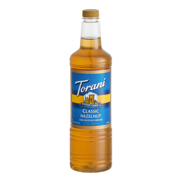 Torani Sugar-Free Classic Hazelnut Flavoring Syrup Plastic Bottle 1 Liter - 6/Case