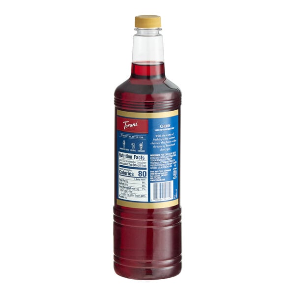Torani Cherry Flavoring / Fruit Syrup Plastic Bottle 1 Liter - 6/Case