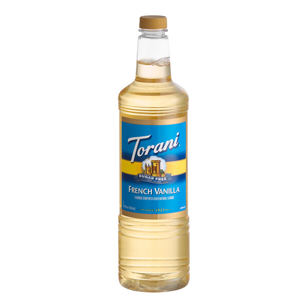 Torani Sugar-Free French Vanilla Flavoring Syrup Plastic Bottle 1 Liter - 6/Case
