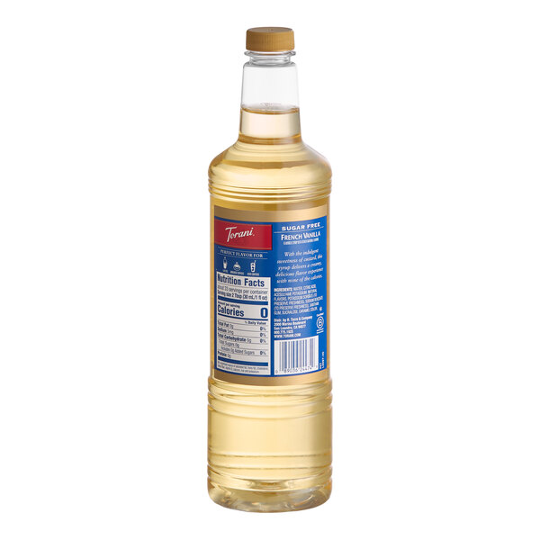 Torani Sugar-Free French Vanilla Flavoring Syrup Plastic Bottle 1 Liter - 6/Case