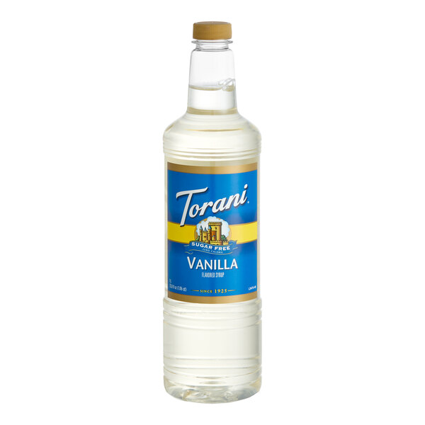 Torani Sugar-Free Vanilla Flavoring Syrup Plastic Bottle 1 Liter - 6/Case