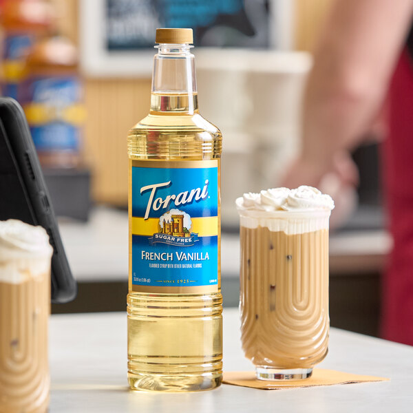 Torani Sugar-Free French Vanilla Flavoring Syrup Plastic Bottle 1 Liter