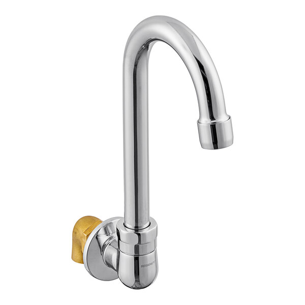 A chrome wall-mount hands-free faucet designed for specific Regency sink models.