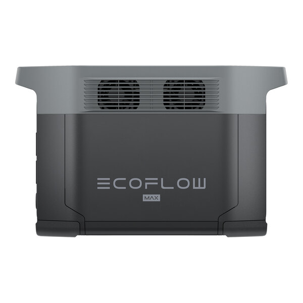 A black and gray EcoFlow DELTA 2 Max portable power station with dual cooling vents on the front.