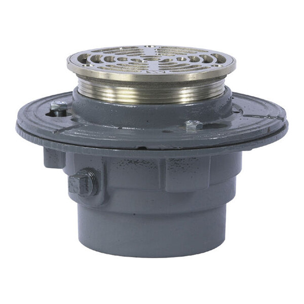 Watts FD-103-A4 5" Round Adjustable Cast Iron Floor Drain with Nickel Bronze Strainer and 3" No-Hub Outlet