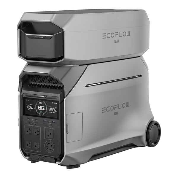A portable EcoFlow DELTA Pro 3 DP3-EB lithium-ion power station with a smart battery.