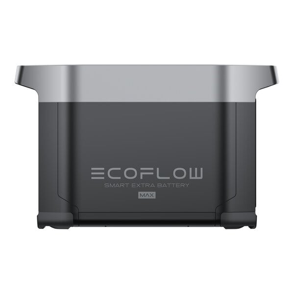 A black and silver EcoFlow DELTA 2 Max lithium-ion smart extra battery.