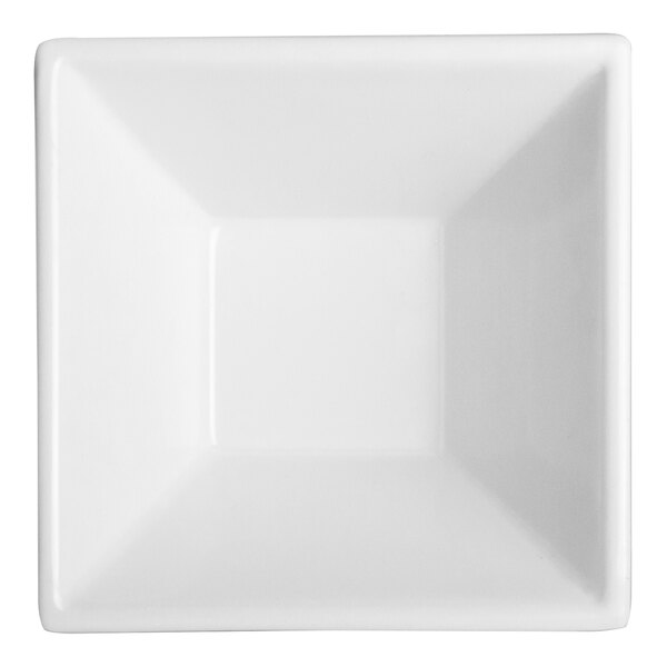 A white, square-shaped melamine bowl with a 7 oz. capacity.