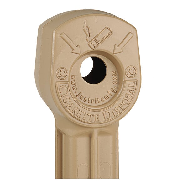 A beige plastic outdoor cigarette disposal ashtray.