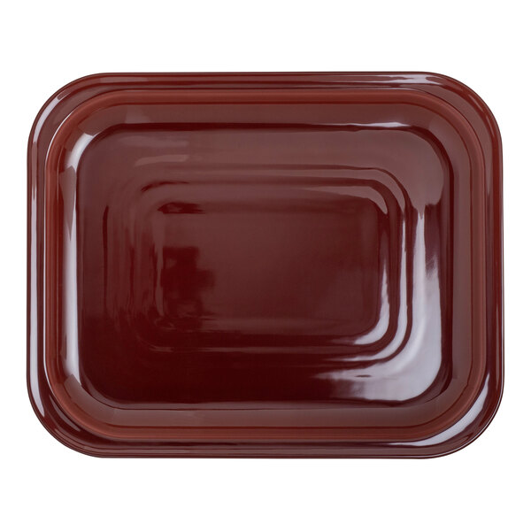 A red rectangular melamine platter.