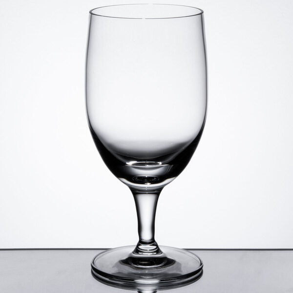 A clear glass goblet with a stem and a rounded bowl, holding 13.5 ounces.