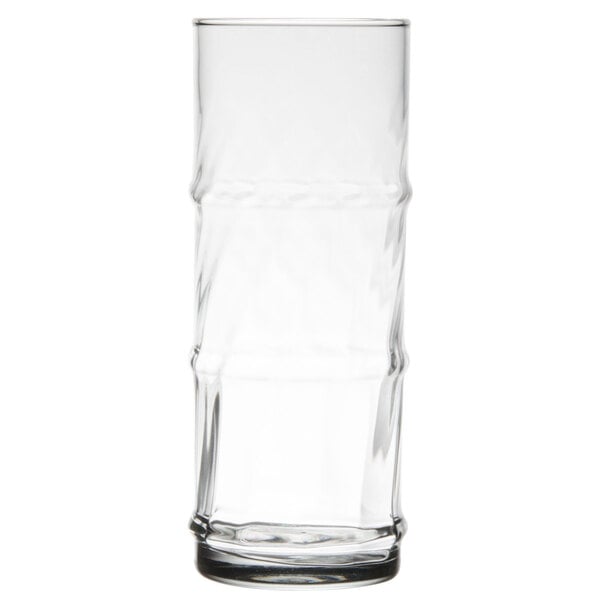 A clear 16 oz. specialty cooler glass with a textured design.